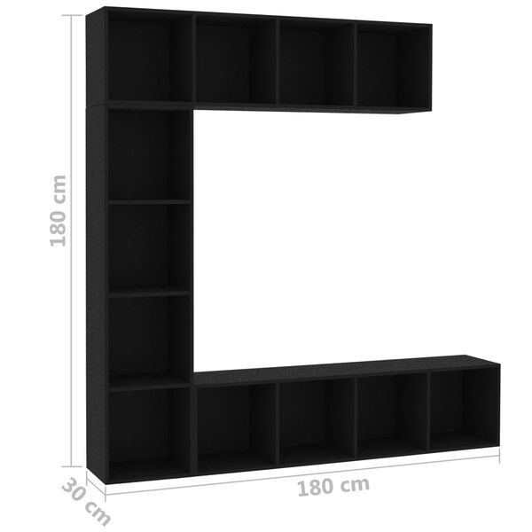 vidaXL Έπιπλο TV / Βιβλιοθήκη Σετ 3 τεμ. Μαύρο 180 x 30 x 180 εκ.