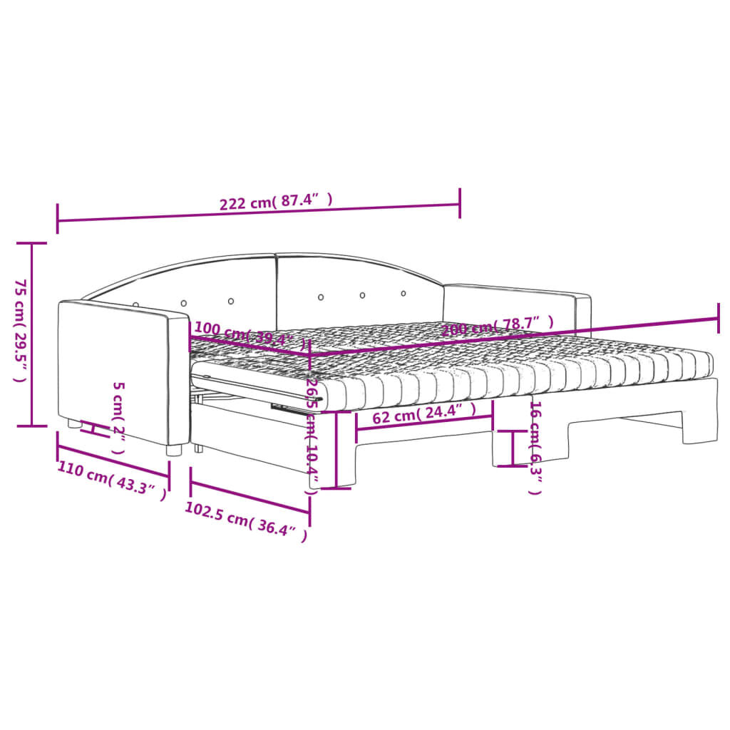 vidaXL Καναπές Κρεβάτι Συρόμενος Αν. Γκρι 100x200εκ. Βελούδο Στρώματα