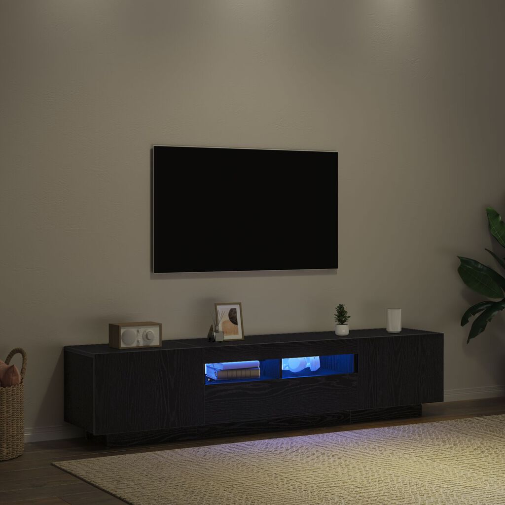 vidaXL Τηλεοπτική ντουλάπα με LED φωτισμό σε Μαύρη Βελανιδιά 180x35x40 εκ από επεξεργασμένο ξύλο
