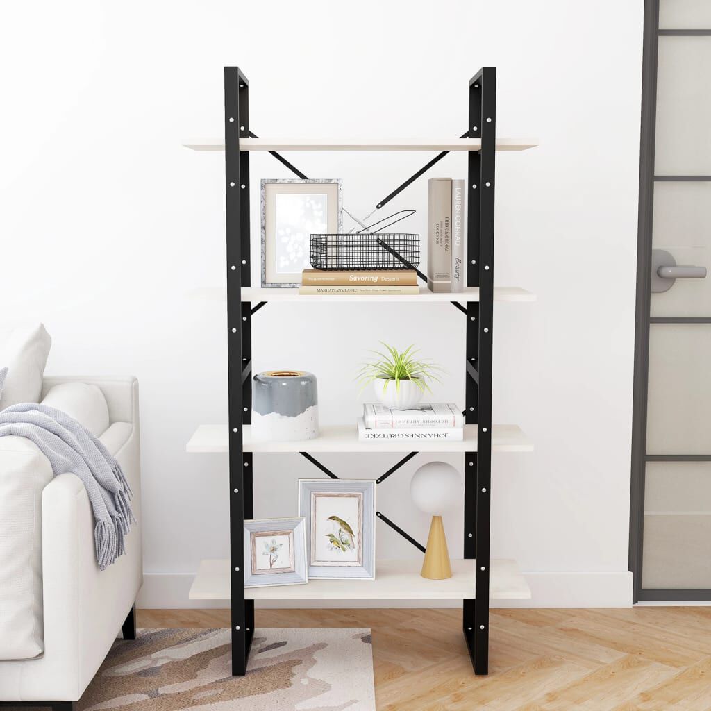 vidaXL Βιβλιοθήκη με 4 Ράφια Λευκή 80 x 30 x 140 εκ. Μασίφ Ξύλο Πεύκου