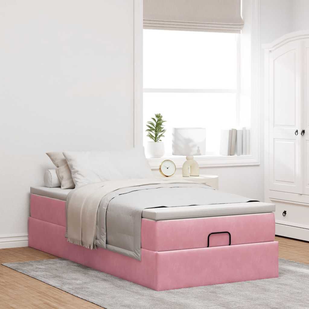 vidaXL Οθωμανικό κρεβάτι με στρώμα ροζ 90x200cm Velvet