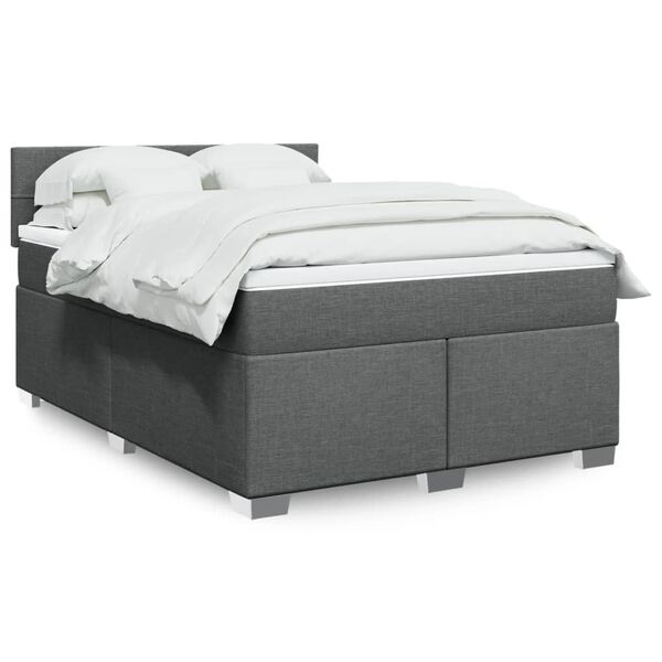 vidaXL Κρεβάτι Boxspring με Στρώμα Σκούρο Γκρι 140x200 εκ Υφασμάτινο