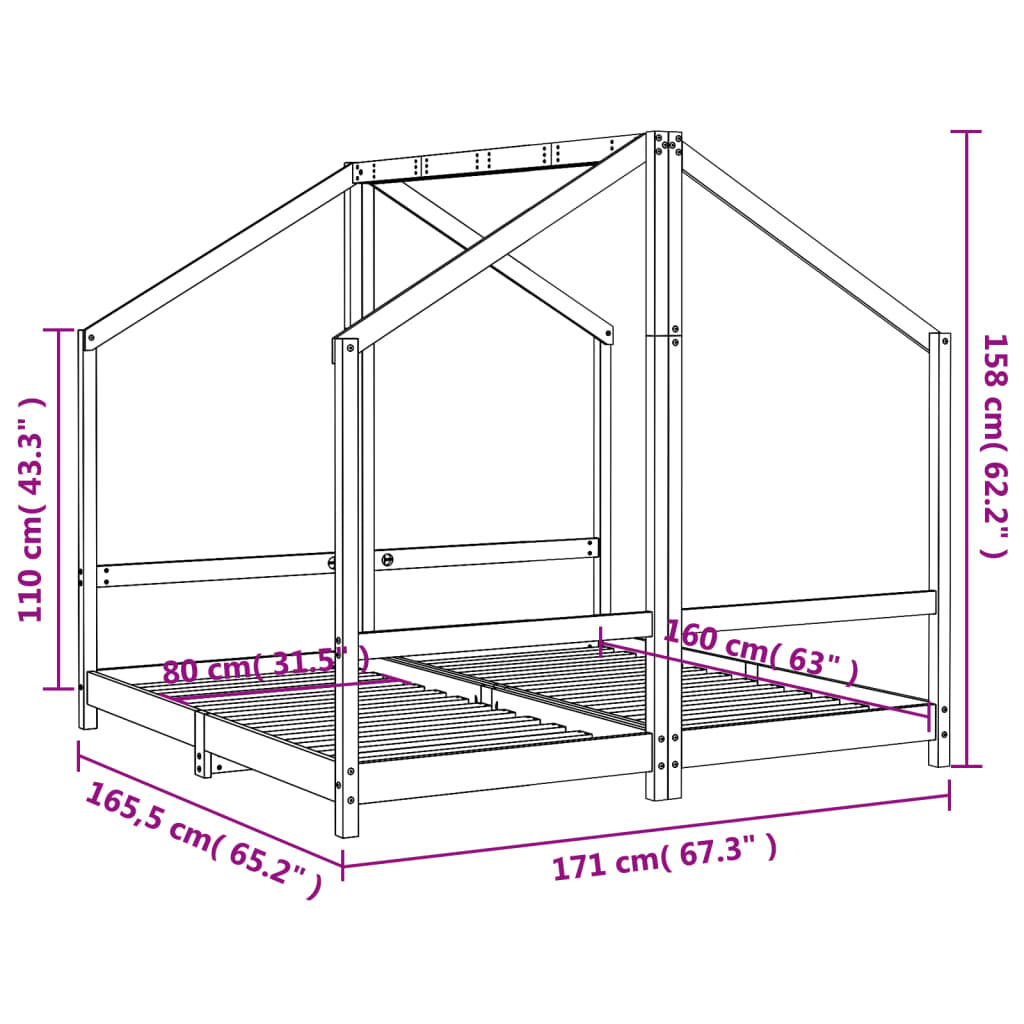 vidaXL Πλαίσιο Παιδικού Κρεβατιού 2x(80x160)εκ. Μασίφ Ξύλο Πεύκου