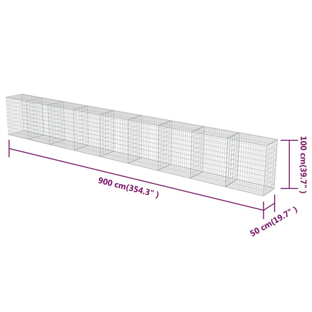 vidaXL Συρματοκιβώτιο Τοίχος 900x50x100 εκ. Γαλβαν.Χάλυβας + Καλύμματα