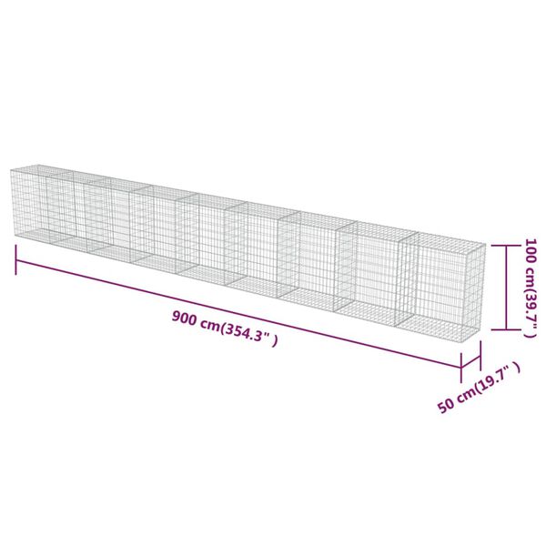 vidaXL Συρματοκιβώτιο Τοίχος 900x50x100 εκ. Γαλβαν.Χάλυβας + Καλύμματα