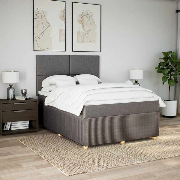 vidaXL Κρεβάτι Boxspring με Στρώμα Taupe 140x190 εκ. Υφασμάτινο