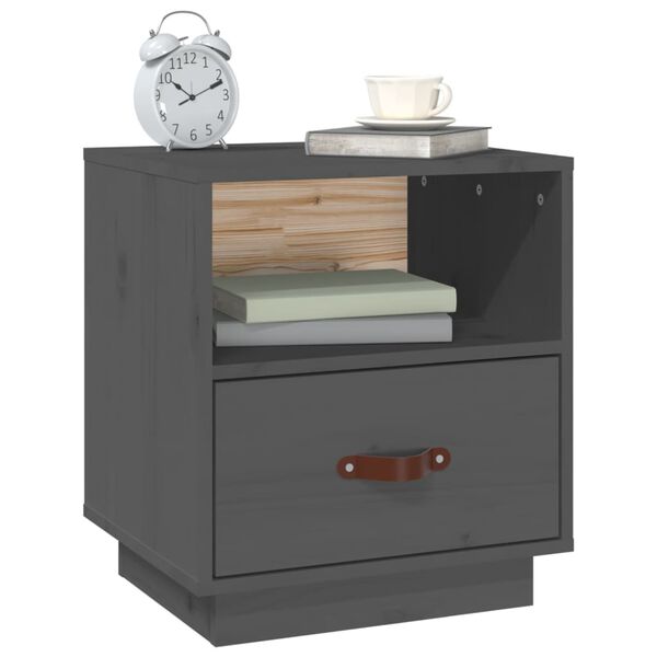 vidaXL Κομοδίνο Γκρι 40 x 34 x 45 εκ. από Μασίφ Ξύλο Πεύκου