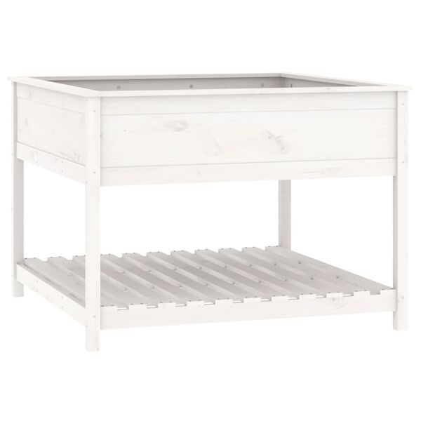 vidaXL Ζαρντινιέρα με Ράφι Λευκή 111,5x111,5x81 εκ. Μασίφ Ξύλο Πεύκου