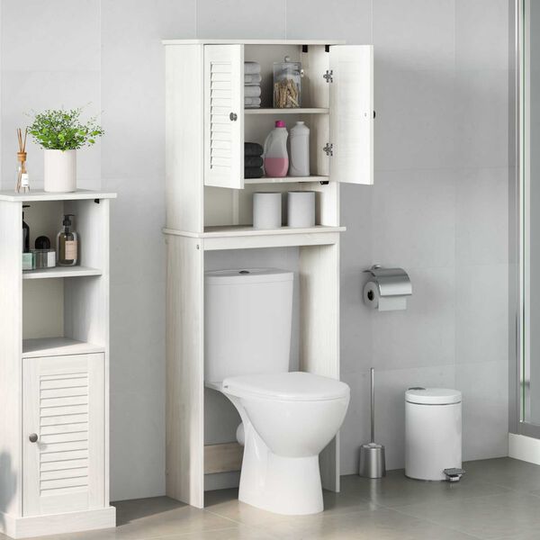 vidaXL Ντουλάπα τουαλέτας Λευκό 60 x 27 x 161 εκ Μασίφ ξύλο πεύκου