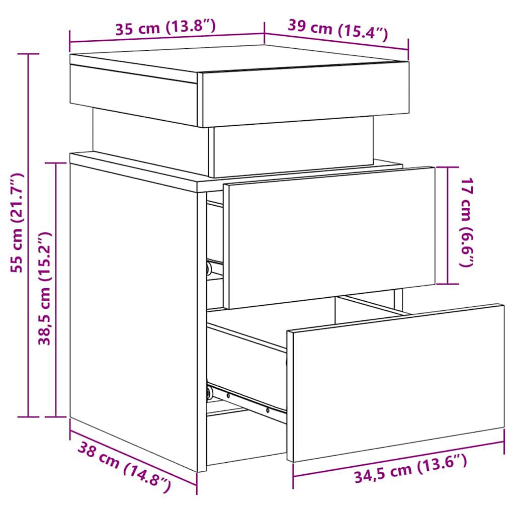 vidaXL Κομοδίνο με Φώτα LED Γκρι Σκυροδέματος 35 x 39 x 55 εκ.