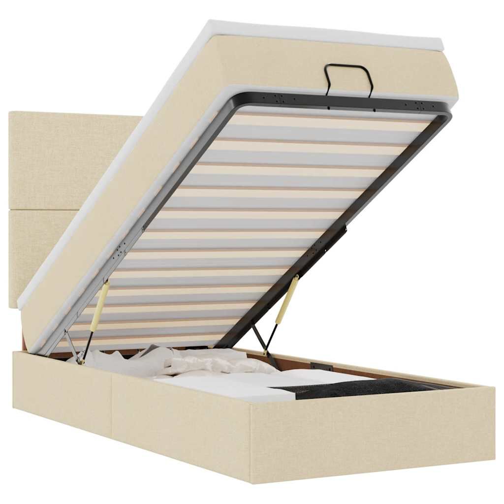 vidaXL Οθωμανικό κρεβάτι με στρώμα Cream 90x200cm ύφασμα