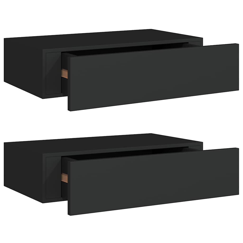 vidaXL Ράφια Τοίχου με Συρτάρια 2 Τεμ. Μαύρα 40 x 23,5 x 10εκ. από MDF