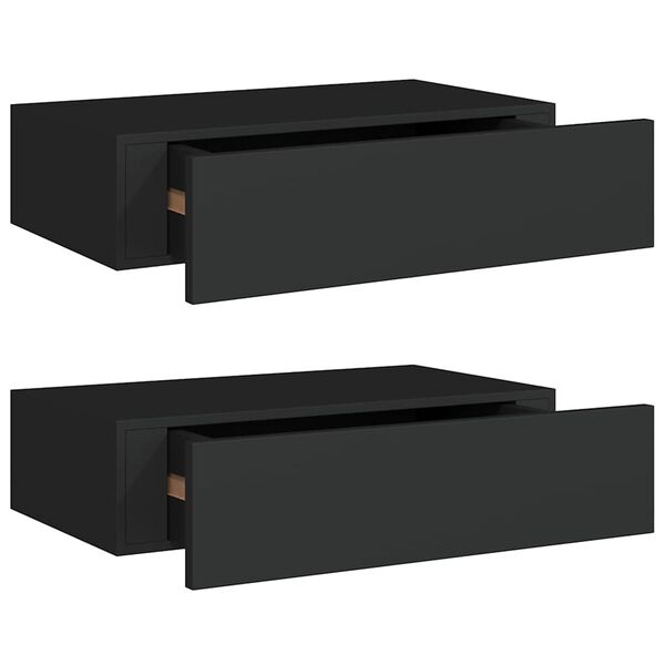 vidaXL Ράφια Τοίχου με Συρτάρια 2 Τεμ. Μαύρα 40 x 23,5 x 10εκ. από MDF