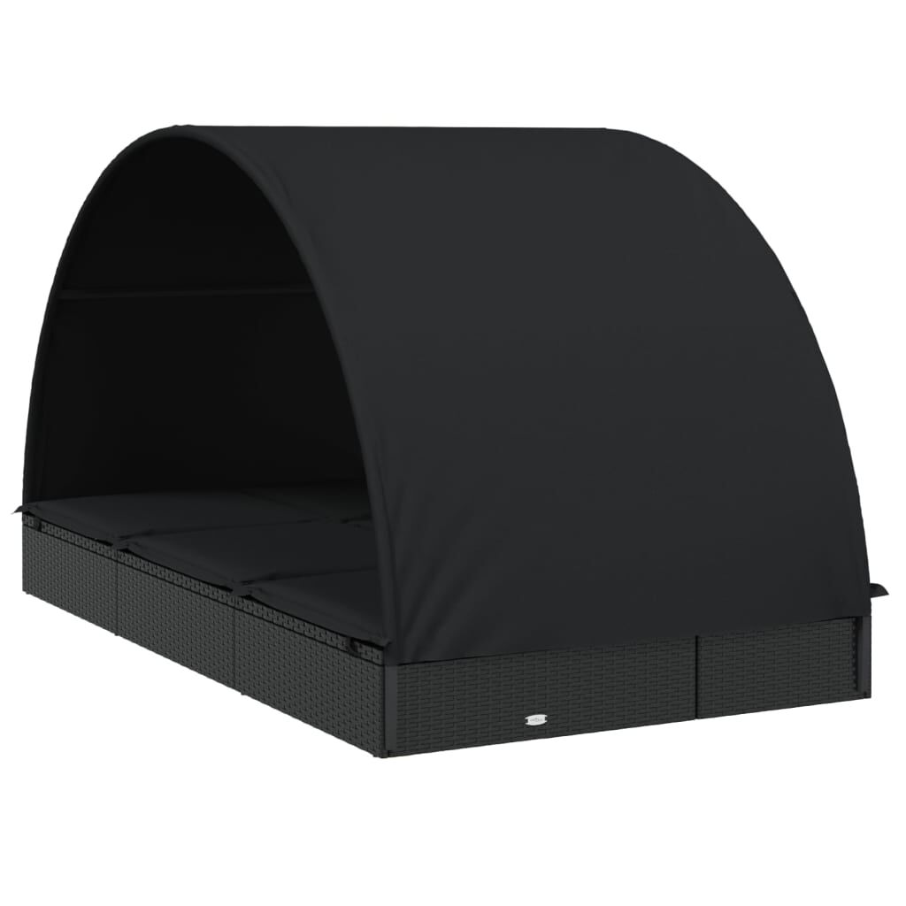 vidaXL Ξαπλώστρα 2 Ατόμων Στρογγ Οροφή Μαύρη 211x112x140εκ Συνθ. Ρατάν