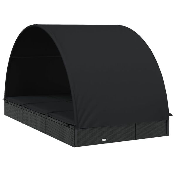 vidaXL Ξαπλώστρα 2 Ατόμων Στρογγ Οροφή Μαύρη 211x112x140εκ Συνθ. Ρατάν
