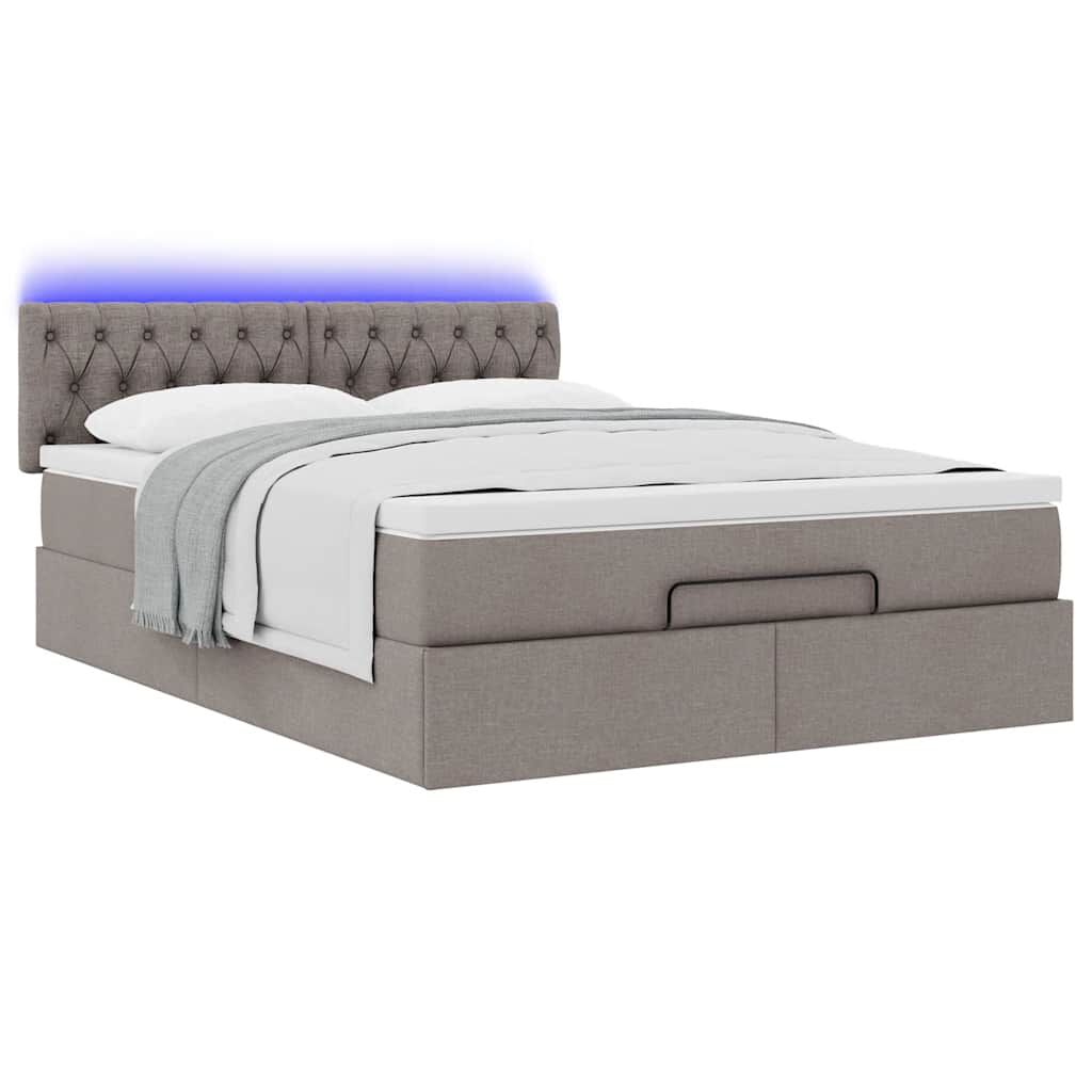 vidaXL Οθωμανικό κρεβάτι με στρώμα & LEDs Taupe 140x200 cm Ύφασμα