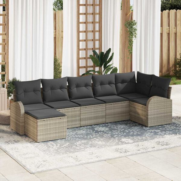 vidaXL Σετ Καναπέ Κήπου με μαξιλάρι 7 pcs Ανοιχτό γκρι Πολυ ράταν