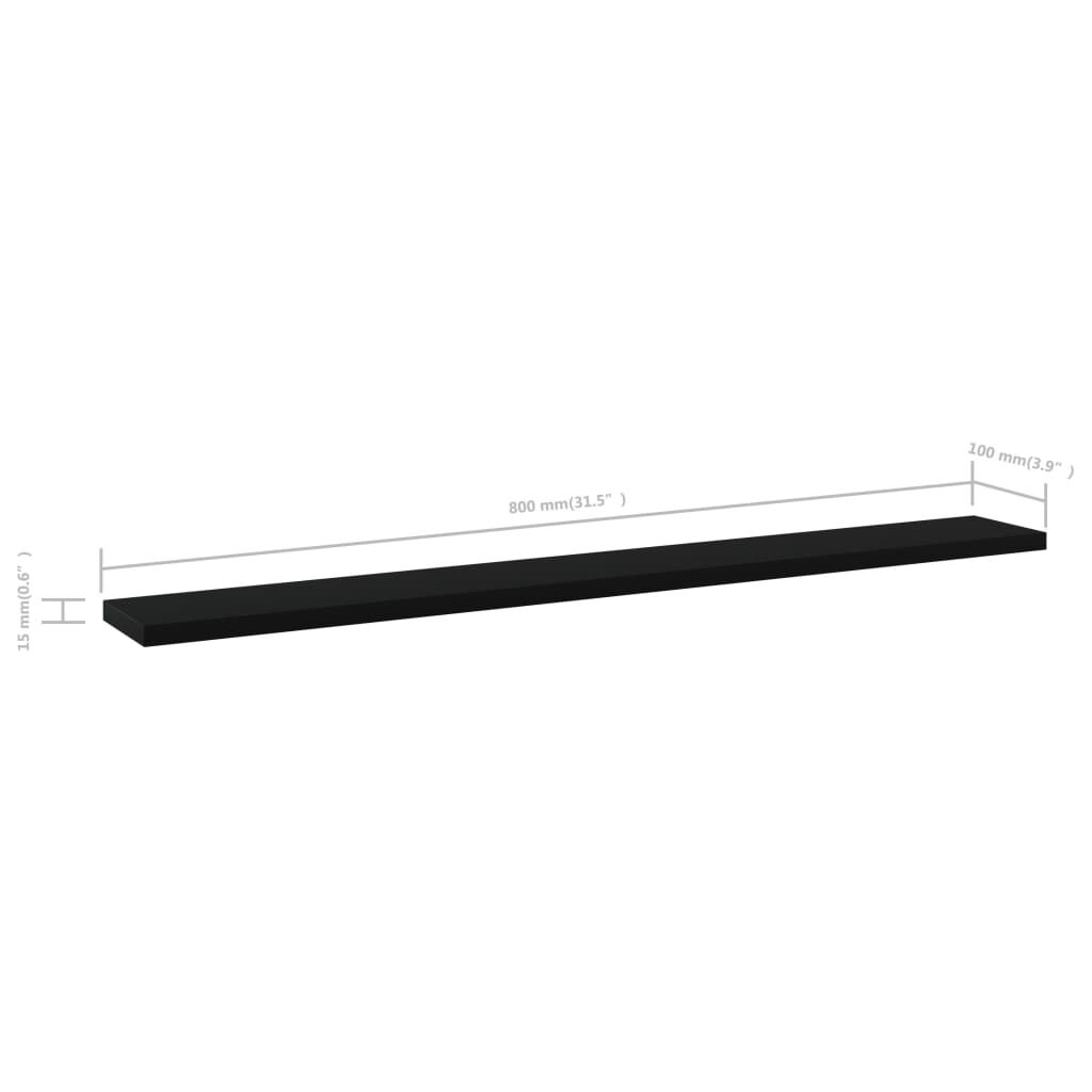 vidaXL Ράφια Βιβλιοθήκης 4 τεμ. Μαύρα 80x10x1,5 εκ. από Μοριοσανίδα
