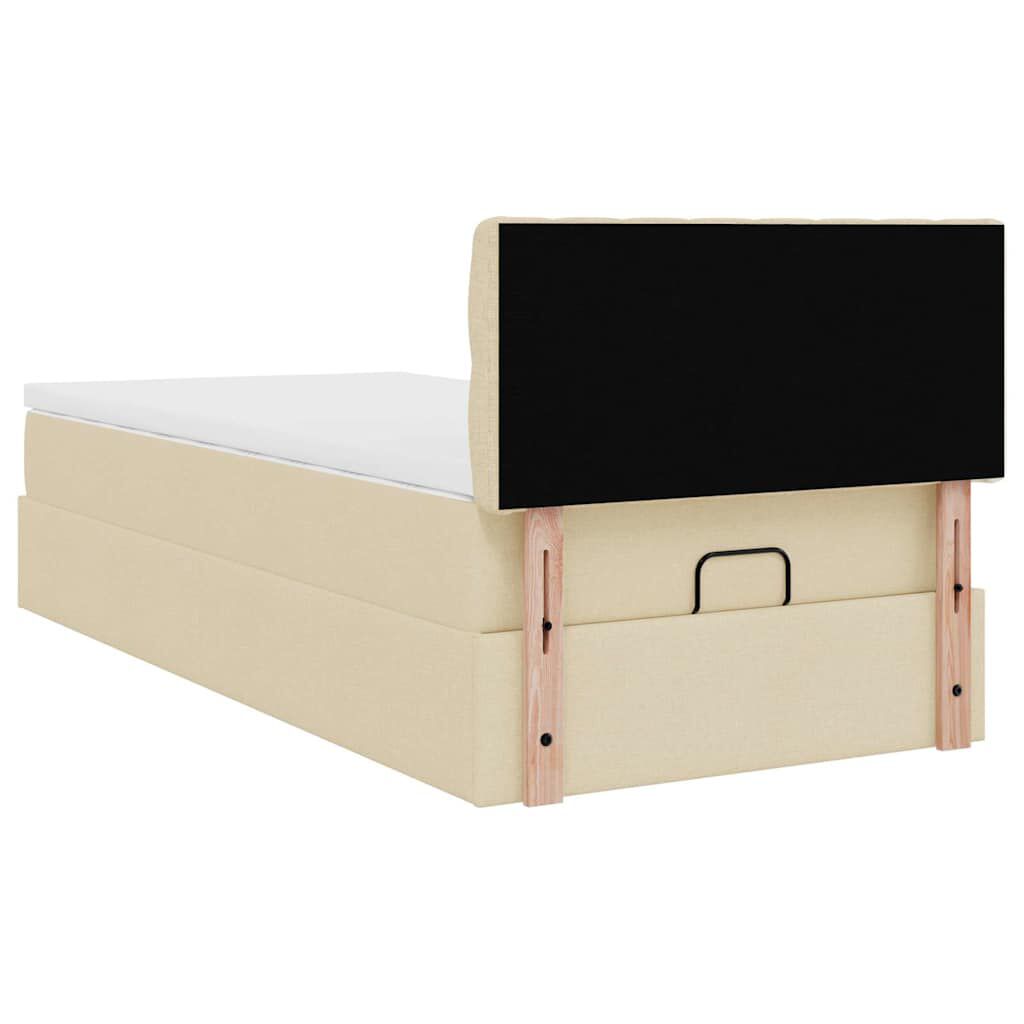 vidaXL Οθωμανικό κρεβάτι με στρώμα & LEDs Cream 90x200 cm Ύφασμα