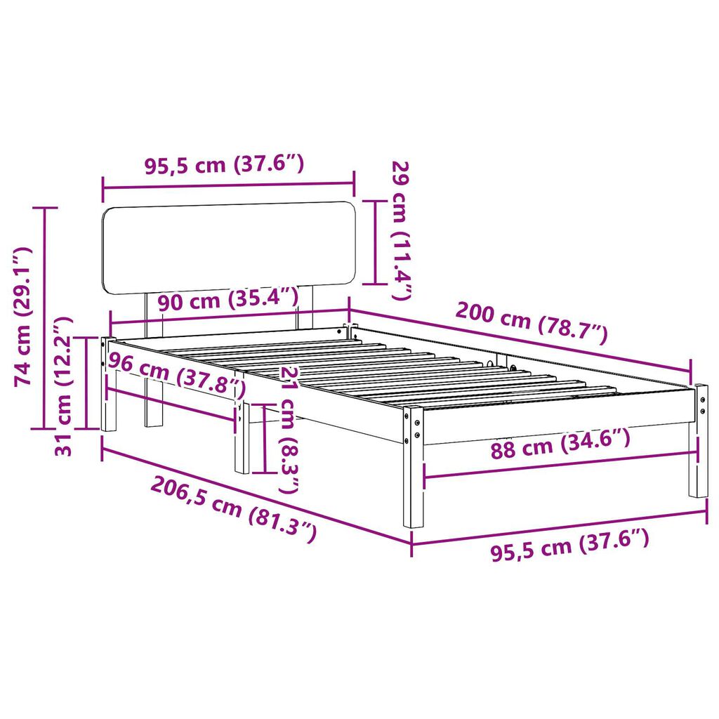 vidaXL Κρεβάτι με κεφαλάρι Καρυδί 90x200 εκ. από μασίφ πεύκο
