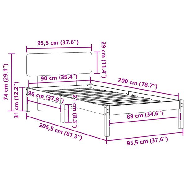 vidaXL Κρεβάτι με κεφαλάρι Καρυδί 90x200 εκ. από μασίφ πεύκο