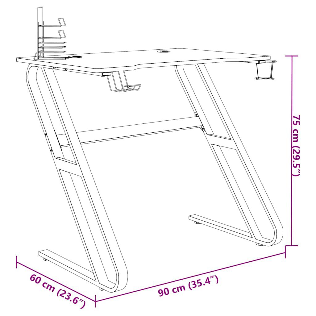 vidaXL Γραφείο Gaming Μαύρο 90 x 60 x 75 εκ. με Πόδια σε Σχήμα ΖΖ