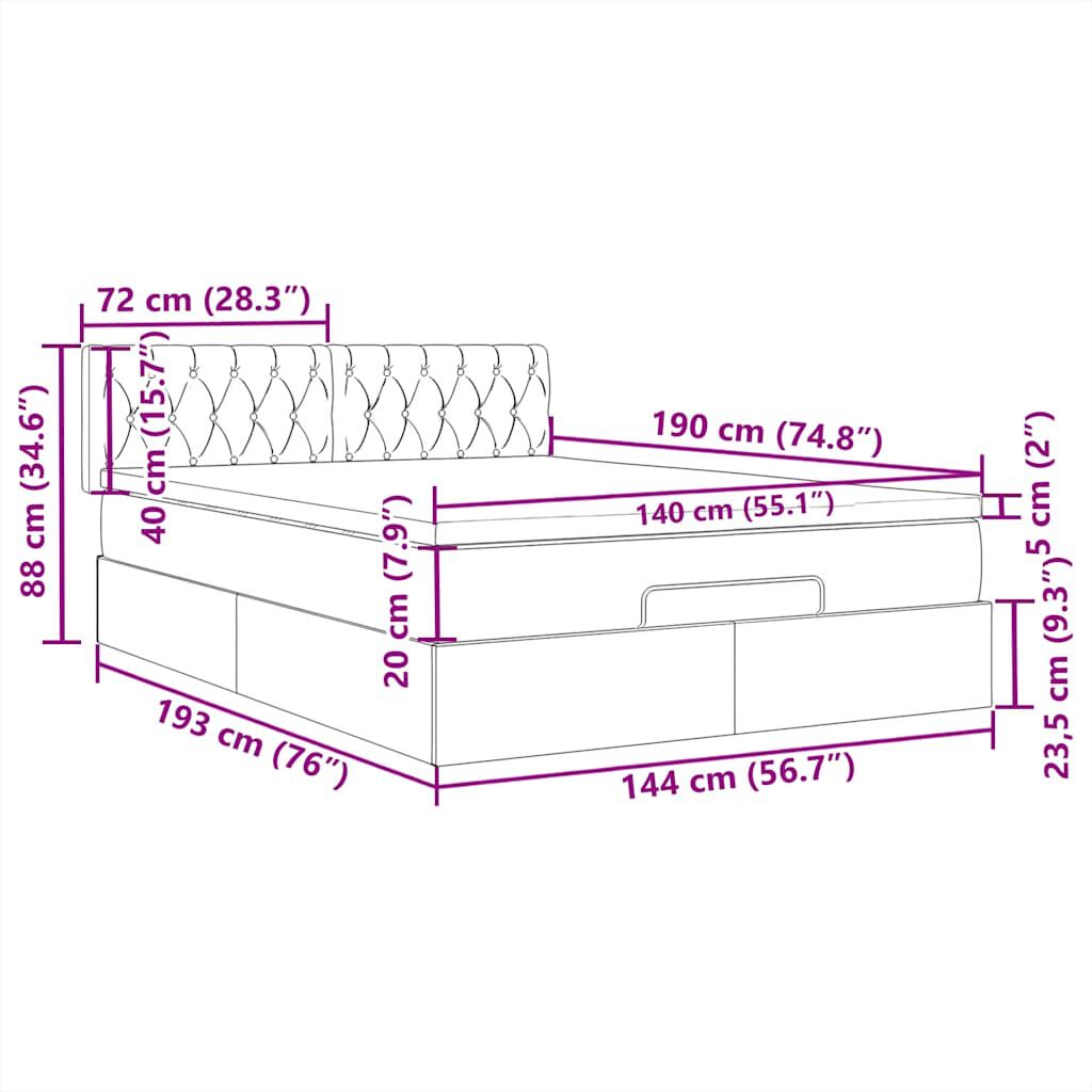 vidaXL Οθωμανικό κρεβάτι με στρώμα&LEDs Ανοιχτό γκρι 140x190cm Ύφασμα