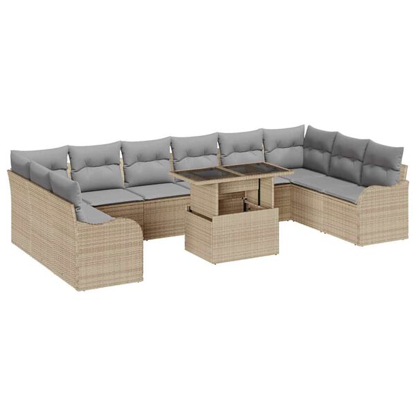 vidaXL Σετ Καναπέ Κήπου 11 pcs Μπεζ 100 x 55 x 73 εκ Πολυ ράταν