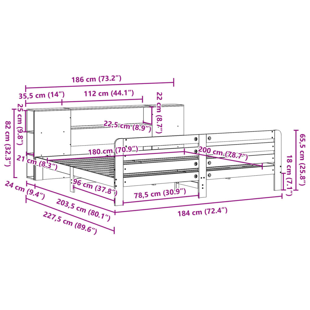 vidaXL Σκελετός Κρεβ. Χωρίς Στρώμα Λευκό 180x200 εκ Μασίφ Πεύκο