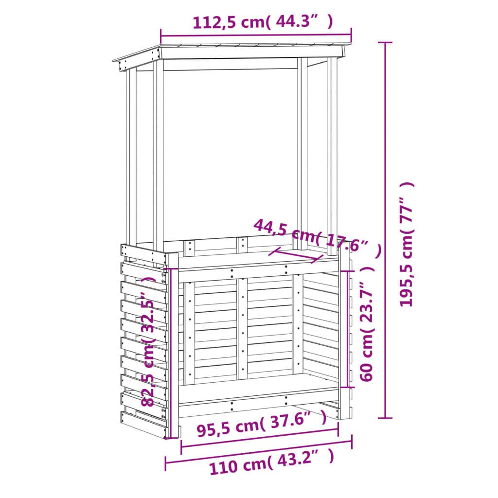 vidaXL Τραπέζι Μπαρ Κήπου με Οροφή Λευκό 112,5x57x195,5εκ. Μασίφ Πεύκο