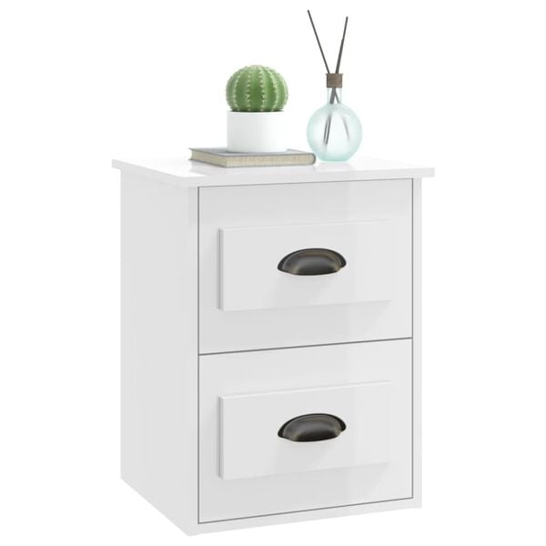 vidaXL Κομοδίνο Επιτοίχιο Γυαλιστερό Λευκό 41,5 x 36 x 53 εκ.