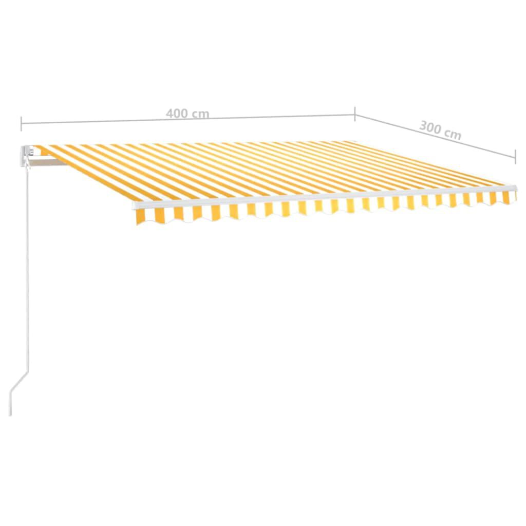 vidaXL Τέντα Συρόμενη Χειροκίνητη με LED Κίτρινο / Λευκό 400 x 300 εκ.