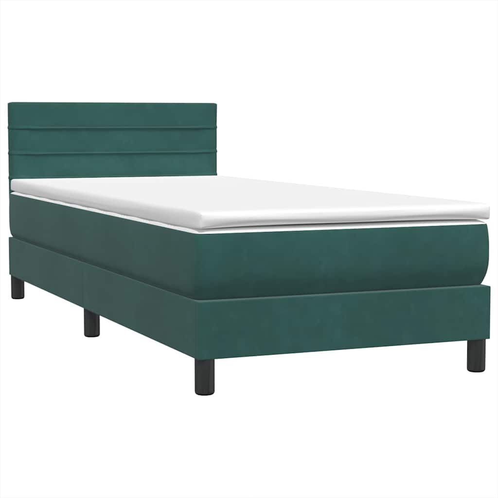 vidaXL Box Spring κρεβάτι με στρώμα σκούρο πράσινο 80x220εκ. Βελούδινο