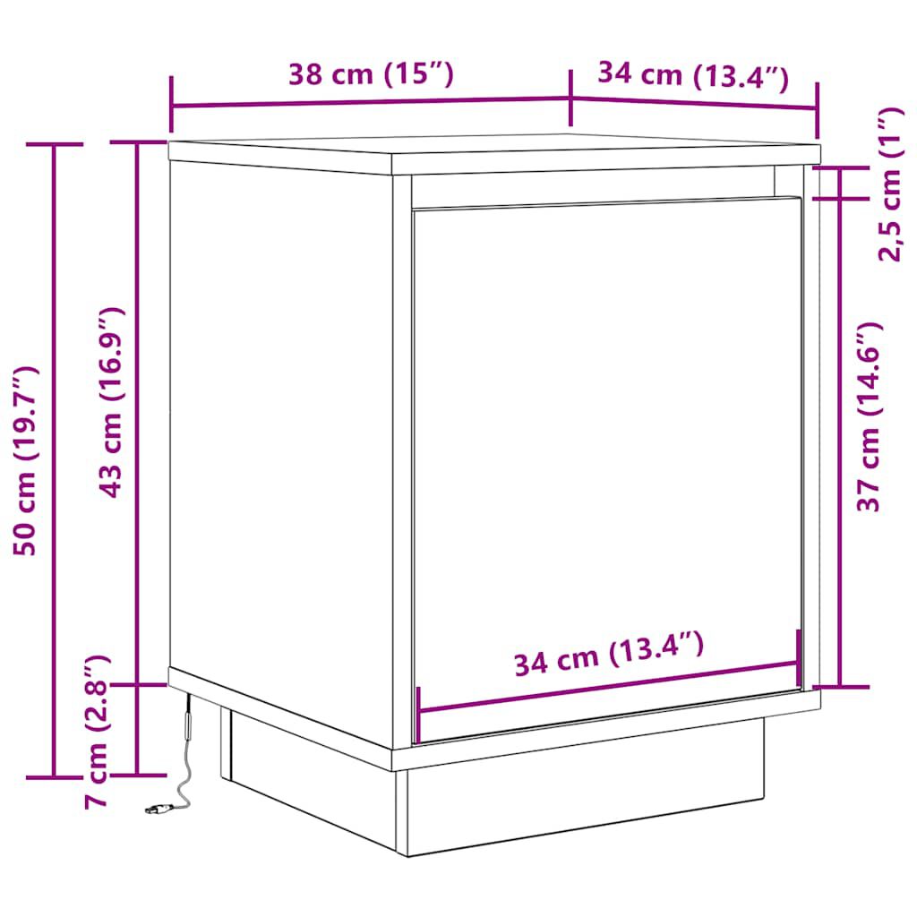 vidaXL Κομοδίνο με φώτα LED Καπνιστή βελανιδιά 38x34x50 cm
