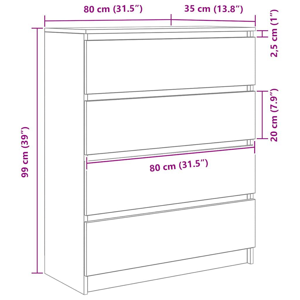 vidaXL Sideboard Μπετόν Γκρι 80x35x99 cm Κατασκευασμένο ξύλο
