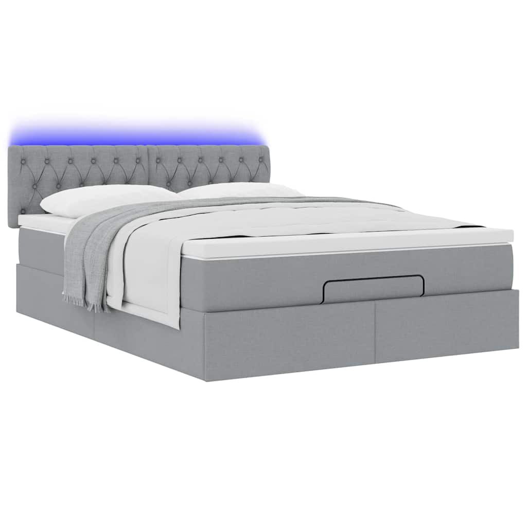 vidaXL Οθωμανικό κρεβάτι με στρώμα & LEDs Ανοιχτό γκρι ύφασμα