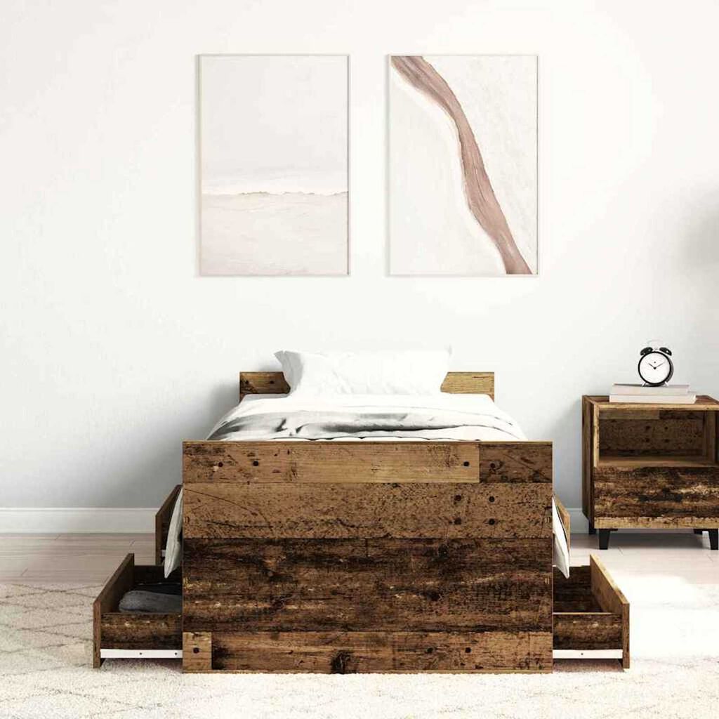 vidaXL Σκελετός Κρεβατιού Παλαιό ξύλο 75 x 190 cm Επεξεργασμένο ξύλο