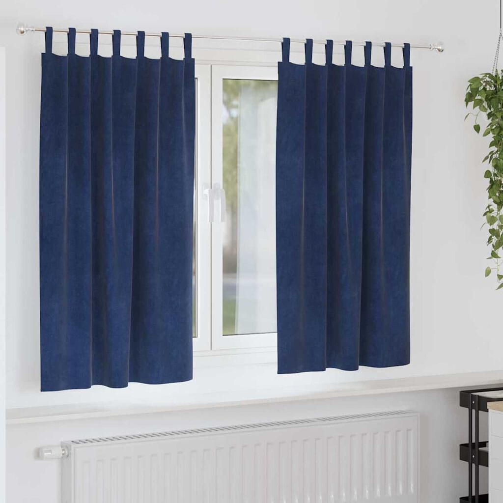 vidaXL Κουρτίνες με κουρτίνες 2 pcs Σκούρο Μπλε 140 x 175 cm Βελούδο