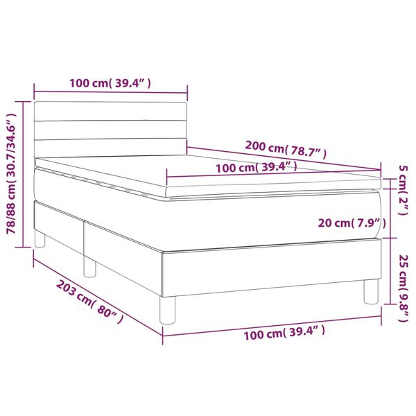vidaXL Κρεβάτι Boxspring με Στρώμα Taupe 100 x 200 εκ. Υφασμάτινο