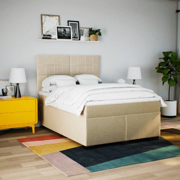 vidaXL &Kappa;&rho;&epsilon;&beta;ά&tau;&iota; Boxspring &mu;&epsilon; &Sigma;&tau;&rho;ώ&mu;&alpha; &Kappa;&rho;&epsilon;&mu; 140x190 &epsilon;&kappa;. &Upsilon;&phi;&alpha;&sigma;&mu;ά&tau;&iota;&nu;&omicron;