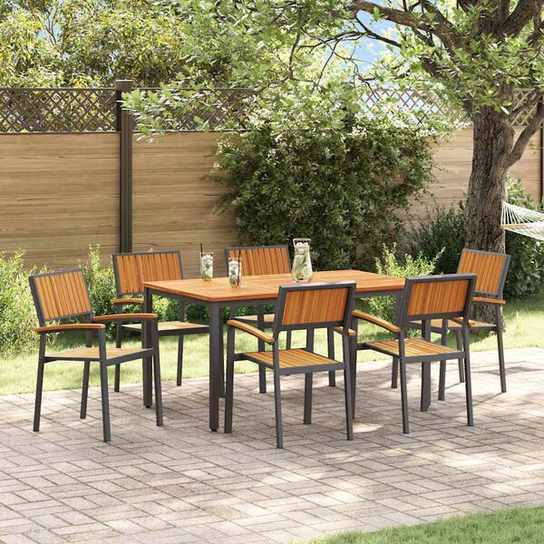 vidaXL Σέτ φαγητού για κήπο 7 pcs Μαύρο και καφέ 150 x 90 x 75 cm
