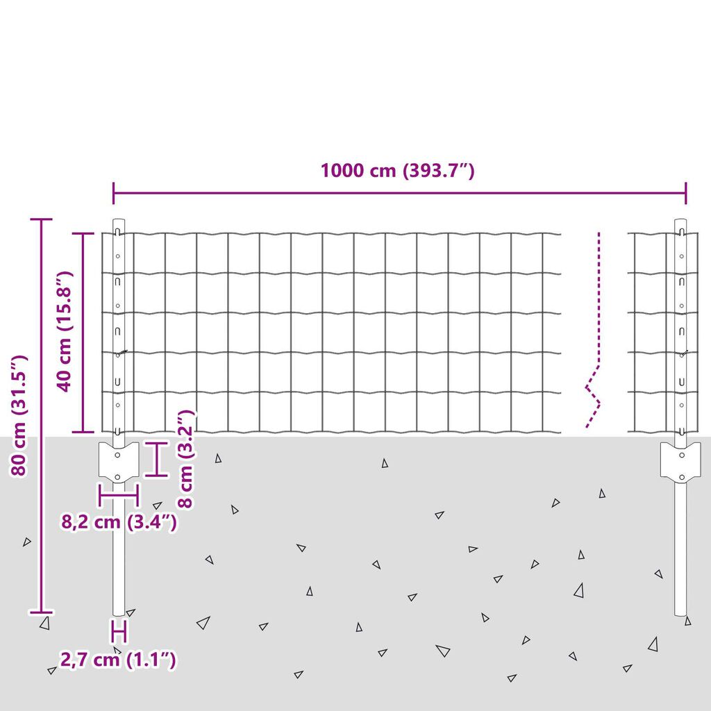 vidaXL Φράχτης με Στήλες. Ασημί 0.4 x 10 μ Ατσάλι