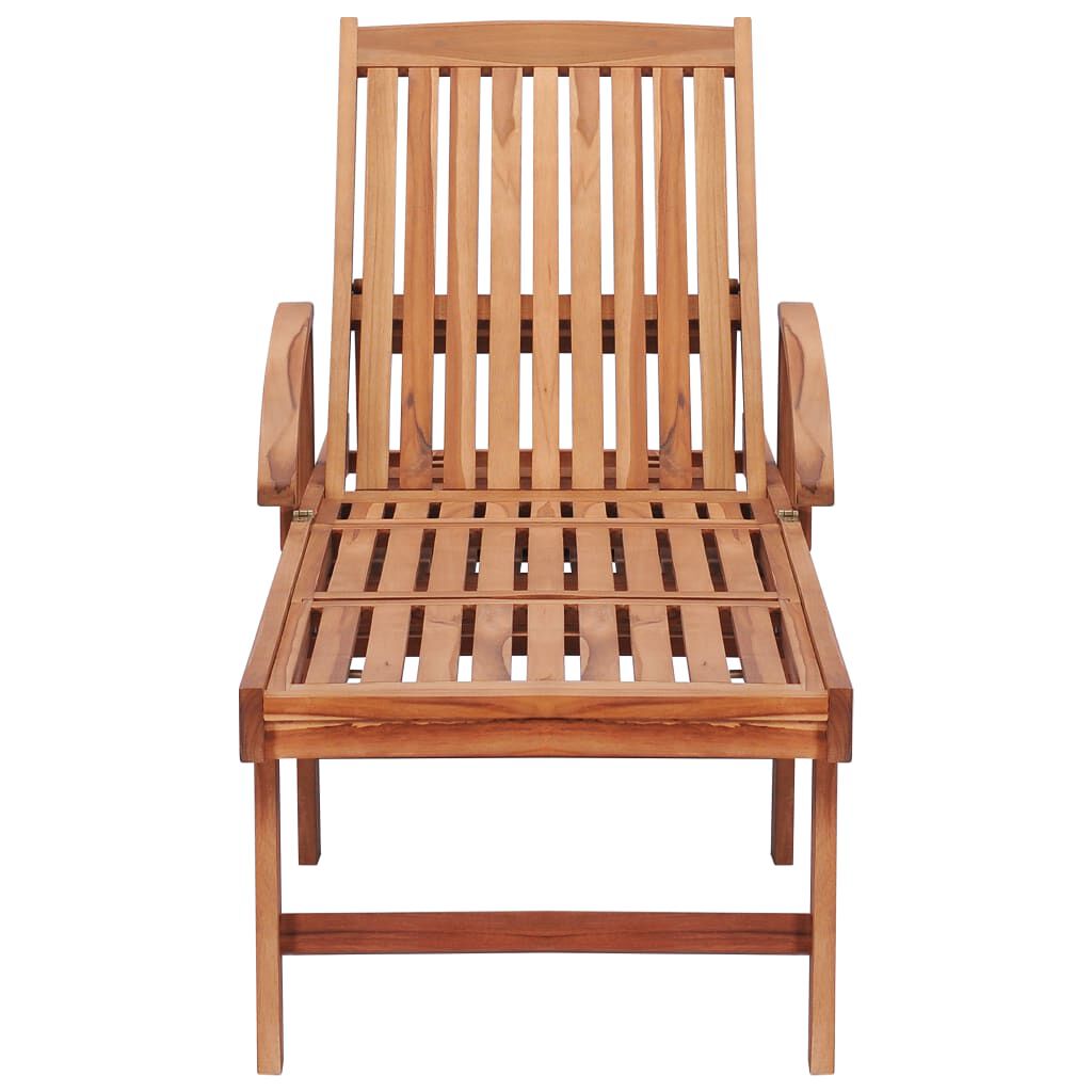 vidaXL Ξαπλώστρα από Μασίφ Ξύλο Teak με Πράσινο Μαξιλάρι