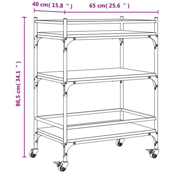 vidaXL Τρόλεϊ Κουζίνας Μαύρο 65 x 40 x 86,5 εκ. από Επεξεργασμένο Ξύλο