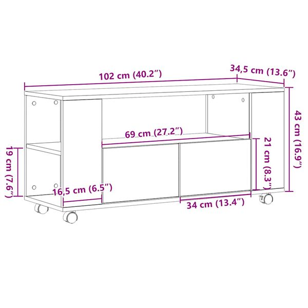 vidaXL Έπιπλο Τηλεόρασης Sonoma Δρυς 102 x 34,5 x 43 εκ. Επεξ. Ξύλο