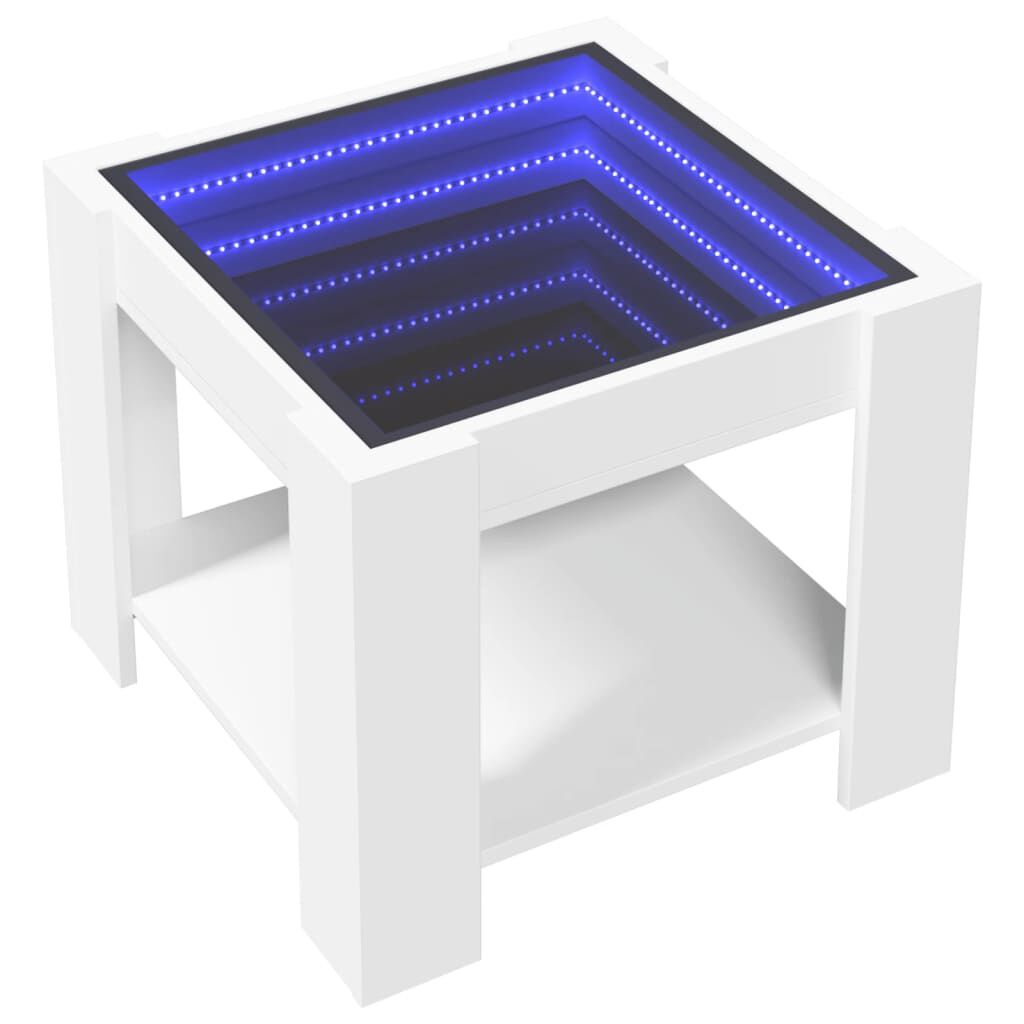 vidaXL Τραπεζάκι Σαλονιού με LED Λευκό 53x53x45 εκ. Επεξεργασμένο Ξύλο