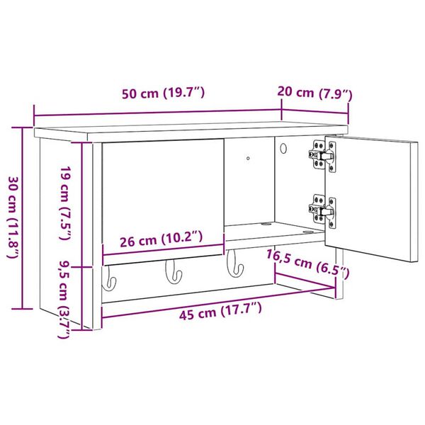 vidaXL Τοίχου Κρεμάστρα Μαύρη δρυς 50 x 20 x 30 εκ. Επεξεργασμένο ξύλο