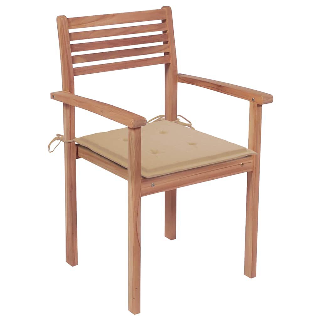 vidaXL Καρέκλες Κήπου 4 Τεμαχίων από Μασίφ Ξύλο Teak με Μπεζ Μαξιλάρια