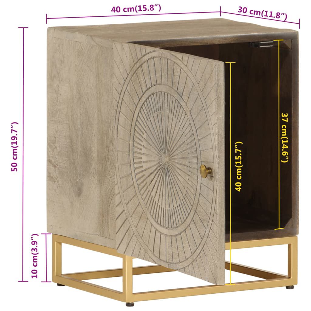 vidaXL Κομοδίνο 40 x 30 x 50 εκ. από Μασίφ Ξύλο Μάνγκο και Σίδηρο