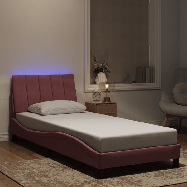 vidaXL Πλαίσιο Κρεβατιού με LED Ροζ 90x190 εκ. Βελούδινο